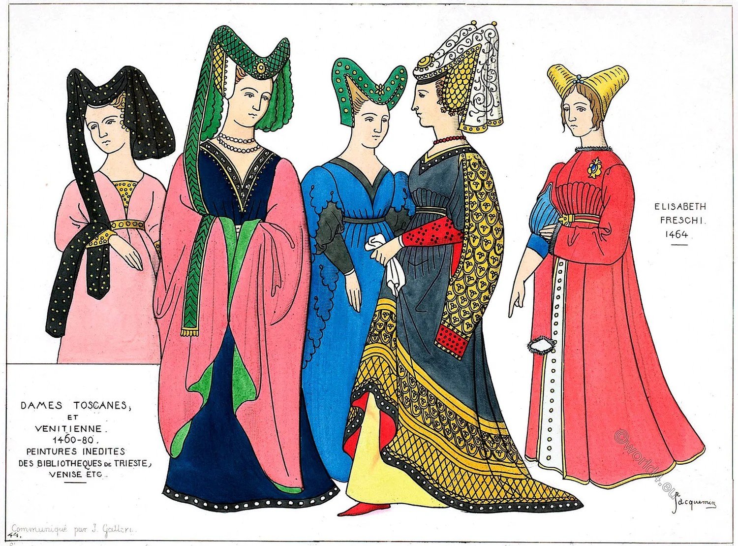 Tuscan and Venetian Ladies 1460-80. Medieval Italian fashion.